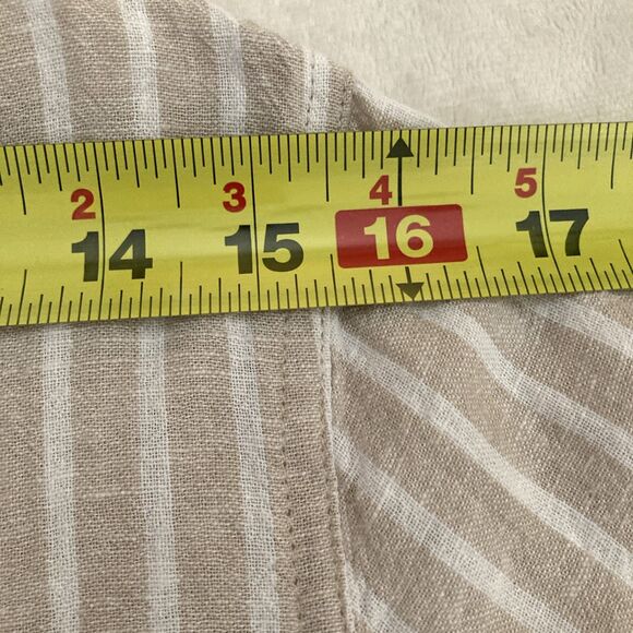 Gap Linen Blend Button Down Mens SMALL Tan Stripe Pocket Long Sleeve - Picture 9 of 12